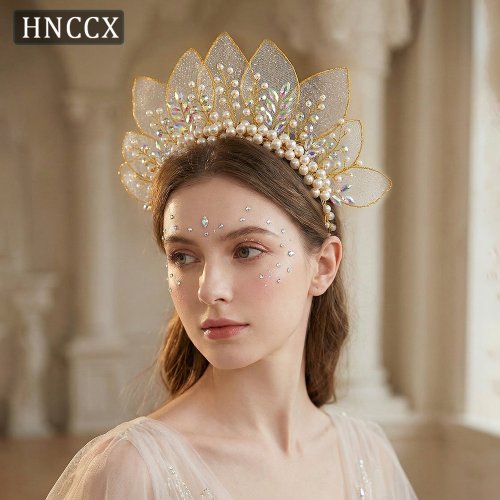 Immagine di YouLaPan Corona Diademi Moda Donna Accessori Corona da sposa per la sposa Cerchio per capelli Strass Copricapo Copricapo di perle HP670