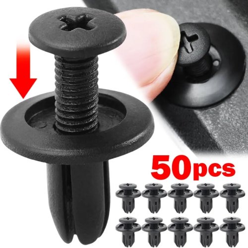 Afbeelding van 50 stuks zwarte plastic klinknagels met 8mm gat voor autoportieren en interieurbevestiging – universele fasteners voor voertuigbekleding en accessoires