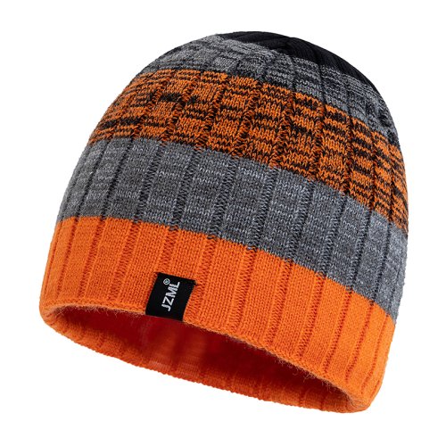 Immagine di Cappello a cuffia unisex con etichetta con lettera JZML, berretto casual a strisce colorate, cappello lavorato a maglia invernale, vita quotidiana e berretto sportivo da sci all'aperto