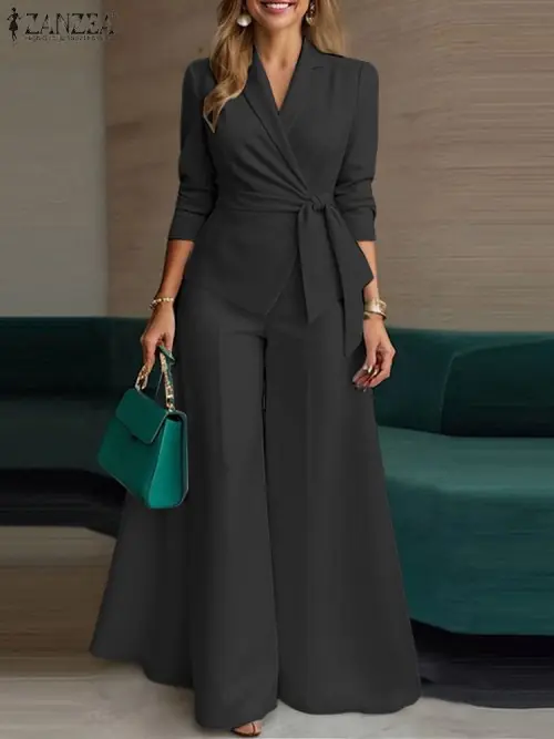 Image de Ensemble élégant 2 pièces femme - Blazer & Pantalon Large