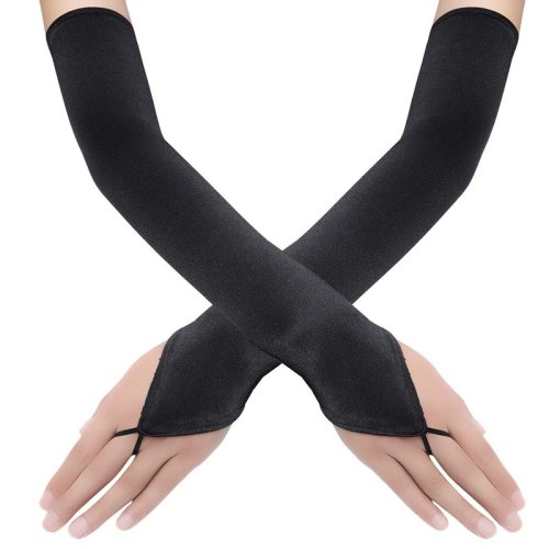 Image of Elegant 48cm Satin Fingerless Gloves for Women – Long Retro Opera Style Evening Dress Accessories with High Elasticity