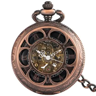 Image de Montre de Poche Luxe Or Rose avec Fleur de Citrouille