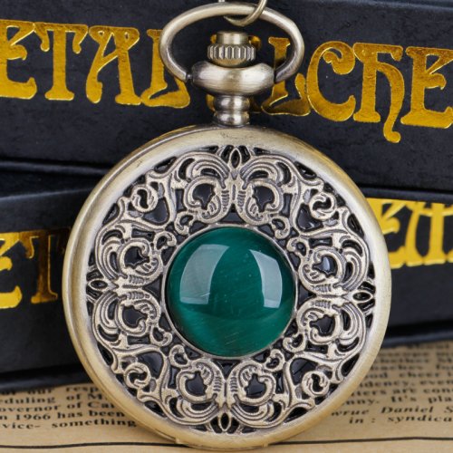 Bild von Vintage arabische Ziffern Gesicht ausgehöhlte Schnitzerei Jade Quarz Taschenuhr Bronze eleganter Stil Damen Geschenk Kleidung Accessoires