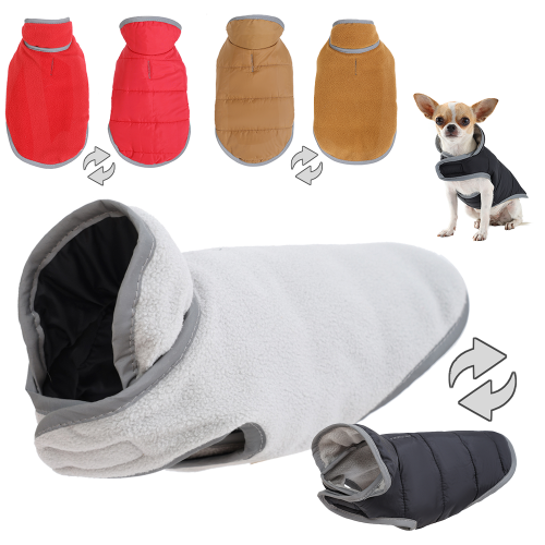 Imagen de Chaqueta reflectante impermeable reversible para perros pequeños y medianos, chaleco cálido con orificio para correa ideal para Chihuahua en invierno