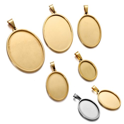 Imagen de Bandeja de Ajuste para Base de Cabujón Colgante Ovalado en Acero Inoxidable - Pack de 5 Unidades en Blanco, Tamaños 13x18 mm, 20x30 mm y 30x40 mm - Ideal para Fabricación de Joyas