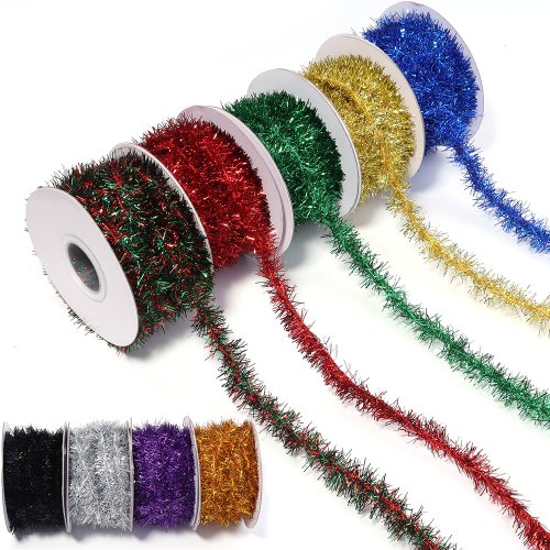 Image of Elegant Natural Christmas Ribbon Garland with Metallic Foil Tinsel for Tree Decoration and Holiday Party Crafts