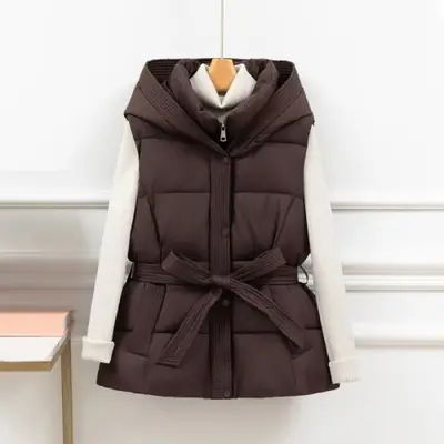 Image de Gilet Hiver Femme Sans Manches à Capuche - Chaud & Bouffant