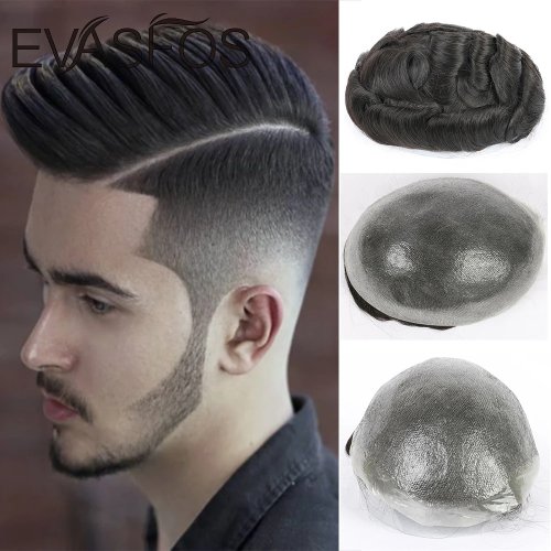 Image of Natural European Human Hair Men's Toupee with Ultra-Thin Skin Base – Seamless Hair System for Full Hair Restoration