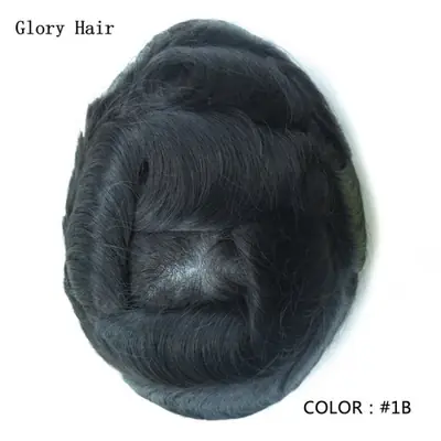 Image de Toupée homme cheveux humains indiens, peau fine 0.12-0.14mm