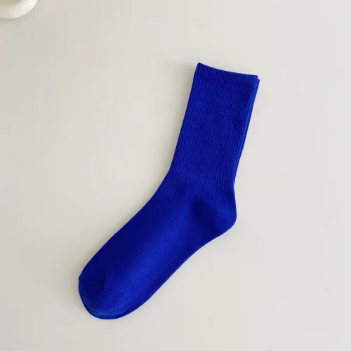 Imagen de 1 par de calcetines de color caramelo negro blanco Beige rosa rojo calcetines simples de algodón para mujer calcetines de tubo medio