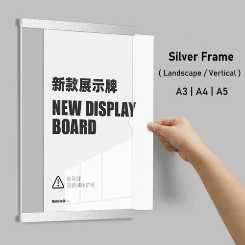 Immagine di Pannello Acrylic a Ponte Singolo con Cornice di Avvertimento da Parete – Display A4 e A3 per Schede Visive, Supporto per Cartelli in Acrilico, Tabellone per Ufficio e Scuola