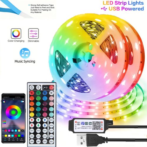 Afbeelding van Flexibele RGB LED Strip Verlichting 5M, 10M, 20M, 30M – App Bedienbare Kleurveranderende LED Lint Licht voor Kamer, Slaapkamer en Interieur Decoratie