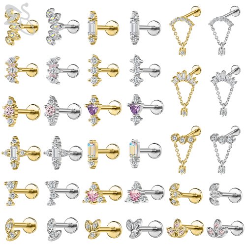 Bild von Goldfarbenes Labret-Piercing mit Kristall – Modern & Stilvoll