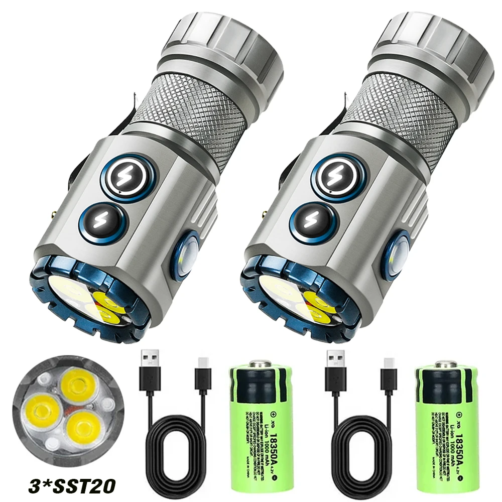 Immagine di Torcia LED RGB Ricaricabile USB 2000 Lumen - Mini Lanterna Tattica EDC con Batteria 18350, Ideale per Pesca, Campeggio e Uso Esterno