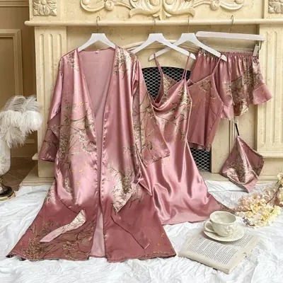 Image de Ensemble Pyjama Floral Élégant 5 Pièces pour Femme