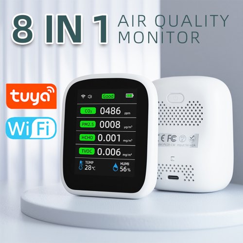 Bild von Tuya WIFI 8 In 1 Luftqualität Monitor CO2 HCHO TVOC PM1,0 PM2,5 PM10 Tester Temperatur Feuchtigkeit Meter Kohlendioxid Detektor