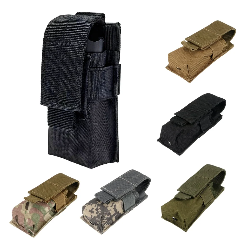 Image of Tactical Molle Flashlight Pouch with 9mm Magazine Holster – Durable Outdoor Utility Waist Bag for Hunting, EDC, and Survival Gear