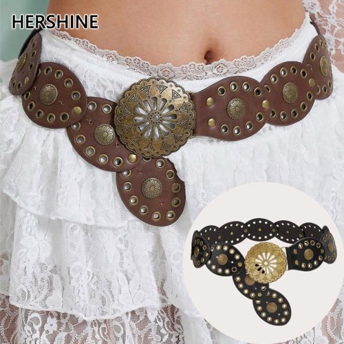 Afbeelding van Vintage Patchwork Damesriem met Bronzen Opengewerkte Gesp – Bohemische Stijl voor Lente en Zomer