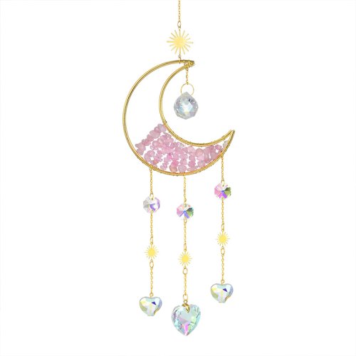 Bild von Mond Sonnenfänger Kristall Windspiel Gold Mond Metall Hängender Anhänger Diamant Regenbogen Sonnenfänger Fenster Auto Hängende Gartendekoration