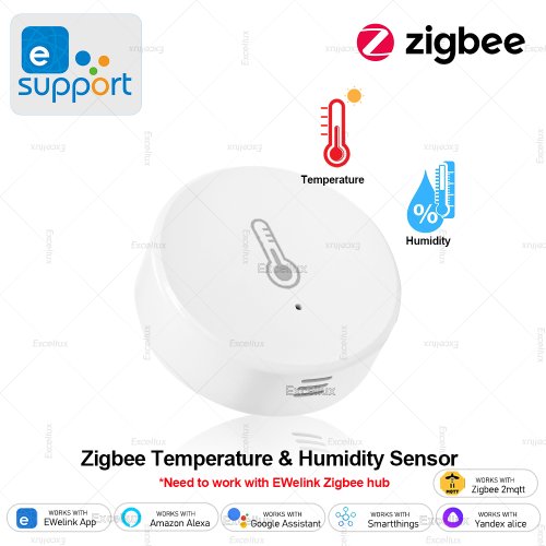 Zdjęcie Ewelink Smart Zigbee Czujnik Temperatury i Wilgotności – Bezprzewodowy Monitor Wnętrza z Kontrolą przez Aplikację, Kompatybilny z Alexa i Google Assistant