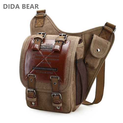 Imagen de Bolsos cruzados para hombre, bolsos de hombro de lona para hombre, bolsos de mensajero para niño, bolsos de viaje, bolso marrón informal de estilo Vintage
