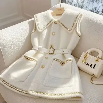 Image de Veste Blazer Femme Blanc Élégante en Laine Agneau
