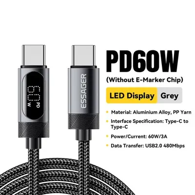 Image de Câble USB-C 100W PD - Charge Rapide & Affichage