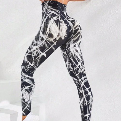 Image of Eco-Friendly Tie Dye Seamless Leggings for Women – High Waist Yoga Pants with Push-Up Effect, Breathable Workout Tights for Gym, Fitness & Everyday Wear