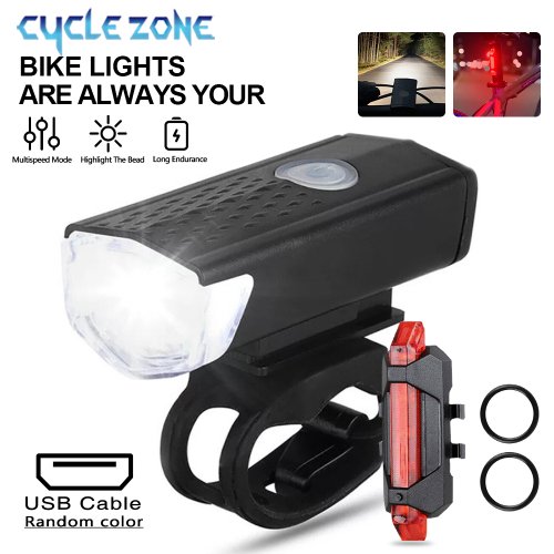 Immagine di Set di Luci per Bicicletta con Faro Anteriore e Fanale Posteriore USB Ricaricabile - Lampade LED per MTB, Ciclismo e Bici da Strada