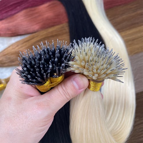Image of Natural Ombre Micro Ring Hair Extensions - 100% Virgin Human Hair, Nano Bead Tip, Thick Full Head Set, 18-30 Inches
