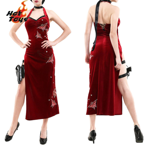 Bild von Elegantes Rot-Spitzen-Cheongsam-Kostüm im Ada Wong Geheimdienst-Stil – Perfektes Cosplay-Outfit für Frauen zu Halloween, Weihnachten und Events