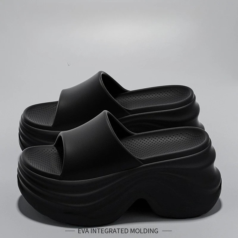 Image of YNPO Solid Color EVA Platform Slippers Women Thick Sole Non Slip Beach Slides Sandals Lady Summer Soft Sole Wedge Heel Slipper