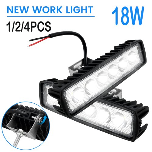 Imagen de Barra de luz LED para coche de 18W, 12V, 6000K, luz de trabajo LED superbrillante para coche, foco de inundación impermeable IP67, luz frontal todoterreno para conducción