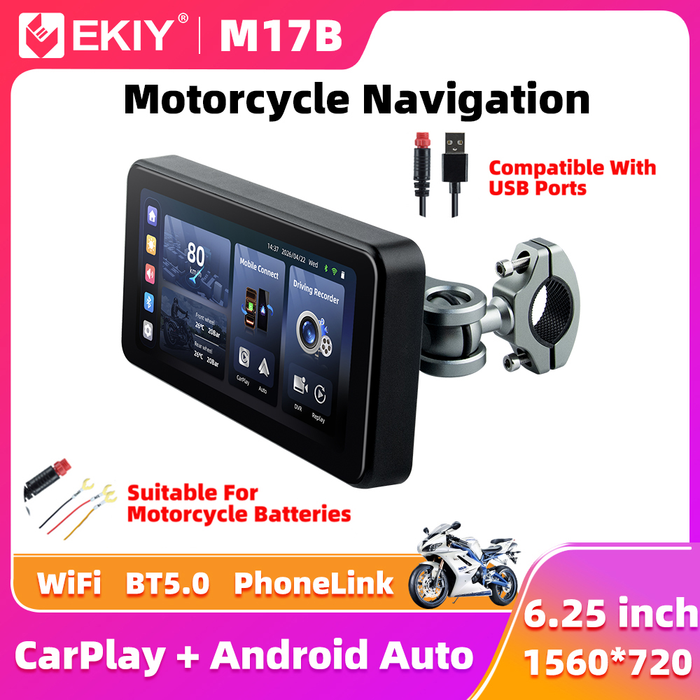 Image of EKIY 6.25" Portable Digital Motorcycle Dashboard GPS Navigation Display Screen TPMS Monitor Wireless CarPlay Moto Android Auto