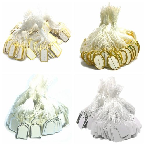 Afbeelding van 100 Stuks Ronde Rechthoekige Kaart Papieren Sieraden Prijslabels Goud/Zilveren Rand Sieraden Hangtags Tonen Gereedschap Blanco Hangende Tags