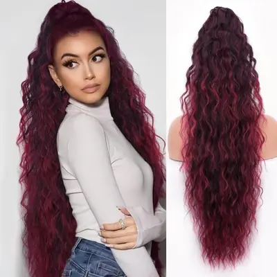 Extensions de cheveux ondulées clip-in noir marron 18-30 cm