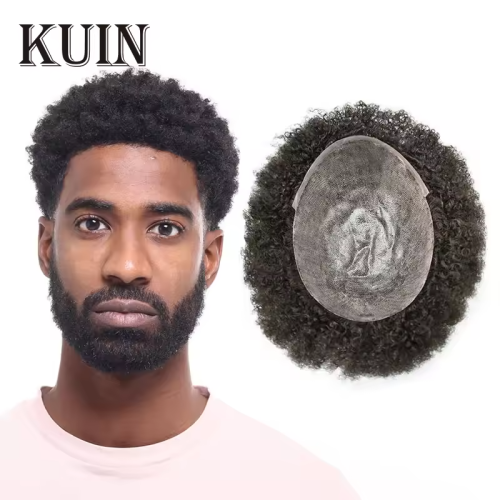 Image of Natural Curly Human Hair Toupee for Black Men – Durable PU Skin Base Full Hair System with Realistic Look and Comfortable Fit