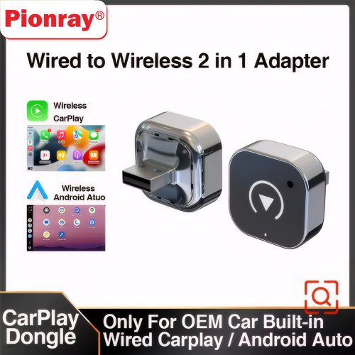 Zdjęcie Bezprzewodowy Adapter Pionray 2w1 z CarPlay i Android Auto – Inteligentna Smart Box do Samochodów VW, Toyota, Nissan, Honda, Ford, Mercedes-Benz