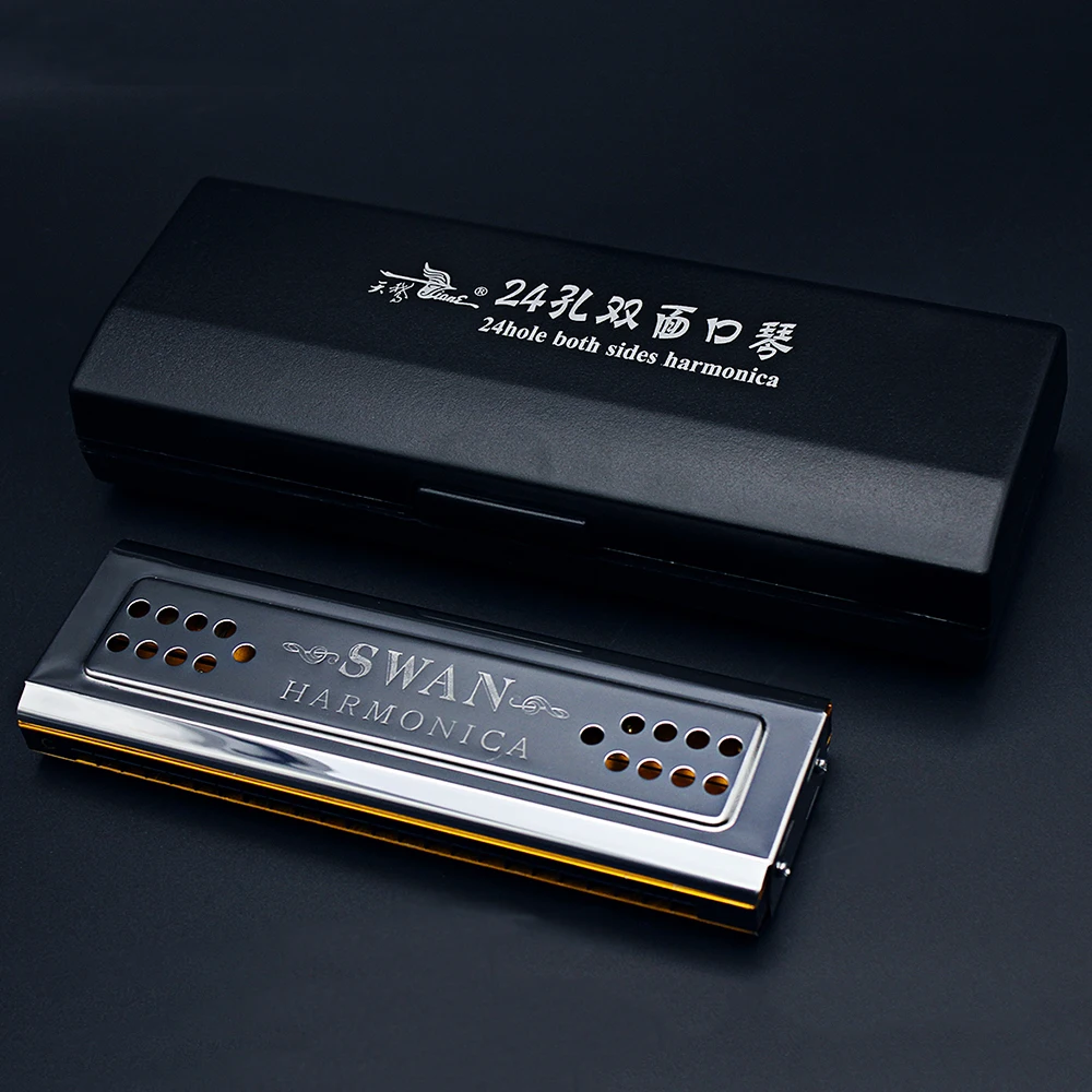 Afbeelding van Swan 24-Noten Tremolo Mondharmonica met Polyfonische Dubbelzijdige C/G Toets – Ideaal voor Muziekliefhebbers en Houtblazers