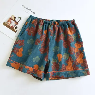 Image de Short d'été japonais femme en coton 100% - Style vintage imprimé