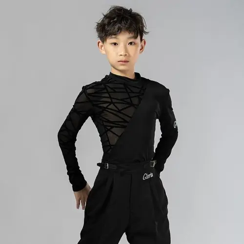 Image de Costume de Danse Latine Enfant - Chemise Noire Manches Longues