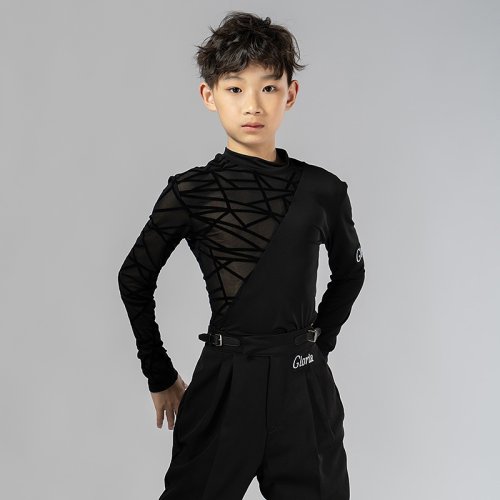 Imagen de Trajes de Baile Latino para Niños - Camiseta Negra con Cuello Alto