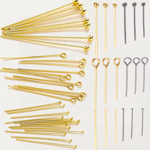 Image of 100-Piece Set of 14K and 18K Gold-Plated Brass Ball Head Pins, 16mm and 50mm, Flat Head Eye Pins for DIY Jewelry Making – Premium Findings for Crafters and Designers