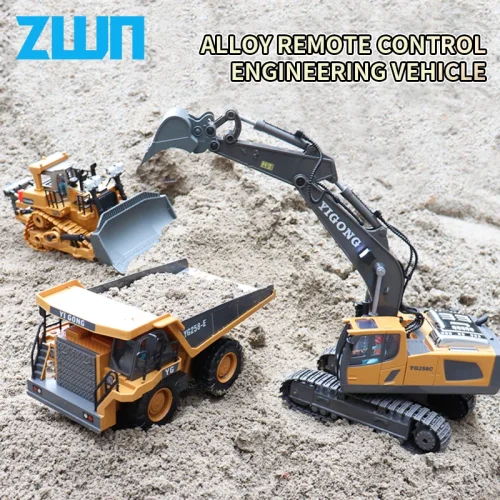 Image of Professional 2.4GHz Remote Control Excavator and Dump Truck RC Construction Vehicle Set – Alloy and Plastic Simulation Toy for Kids