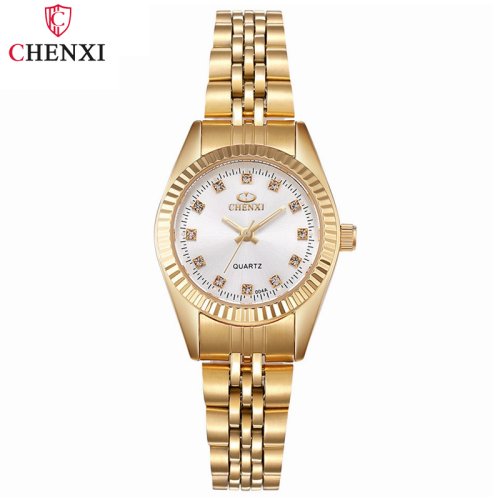 Imagen de Marca CHENXI, reloj dorado de lujo para mujer, reloj para mujer, vestido para mujer, relojes de pulsera impermeables de cuarzo con diamantes de imitación
