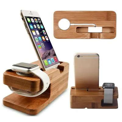 Image de Chargeur Bambou Élégant pour iPhone & Apple Watch