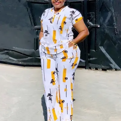 Image de Ensemble Africain Femme - Chemisier + Pantalon Droit