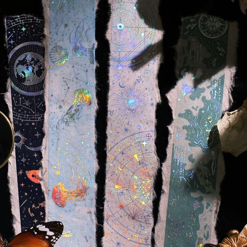 Bild von Fantasy Astrolabium Washi Tape – Sternenhimmel & Planeten in Silber