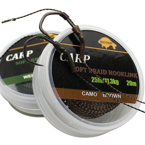 Afbeelding van 20 Meter Zachte Ongecoate Gevlochten Karpervislijn met Haaklink voor Hair Rig – 15lb, 25lb, 35lb – Ideaal voor Karper en Grof Visgerei