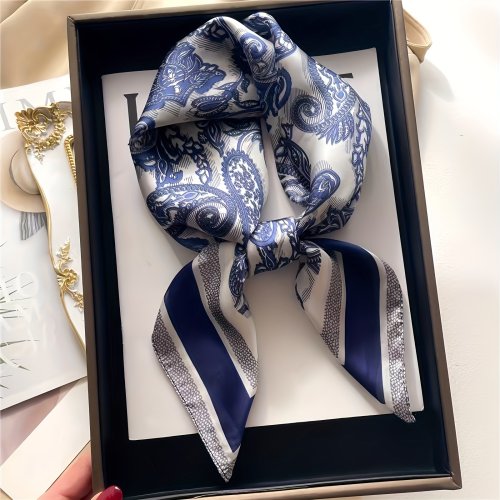 Zdjęcie Nowy Paisley Houndstooth drukowany kwadratowy szalik kolor kawy cienki gładki szalik na szyję styl Vintage chusta przeciwsłoneczna dla kobiet
